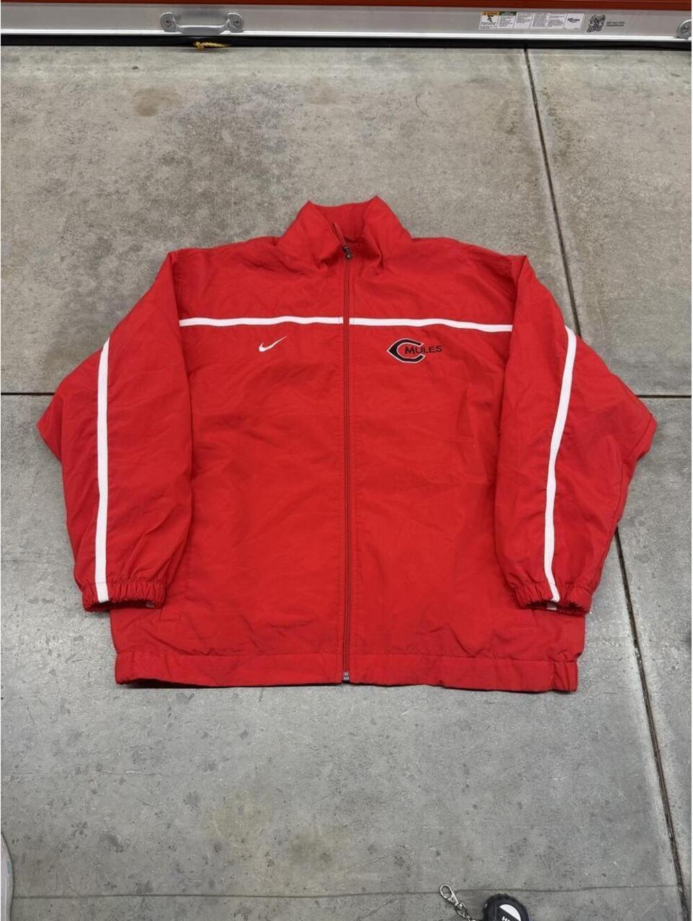 vintage nike red and white small swoosh zip up track jacket size xl